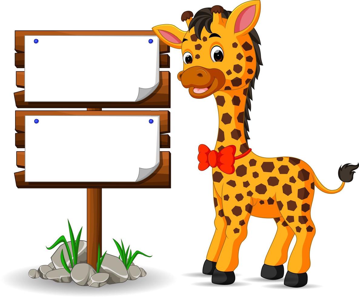 schattige giraf met leeg teken vector
