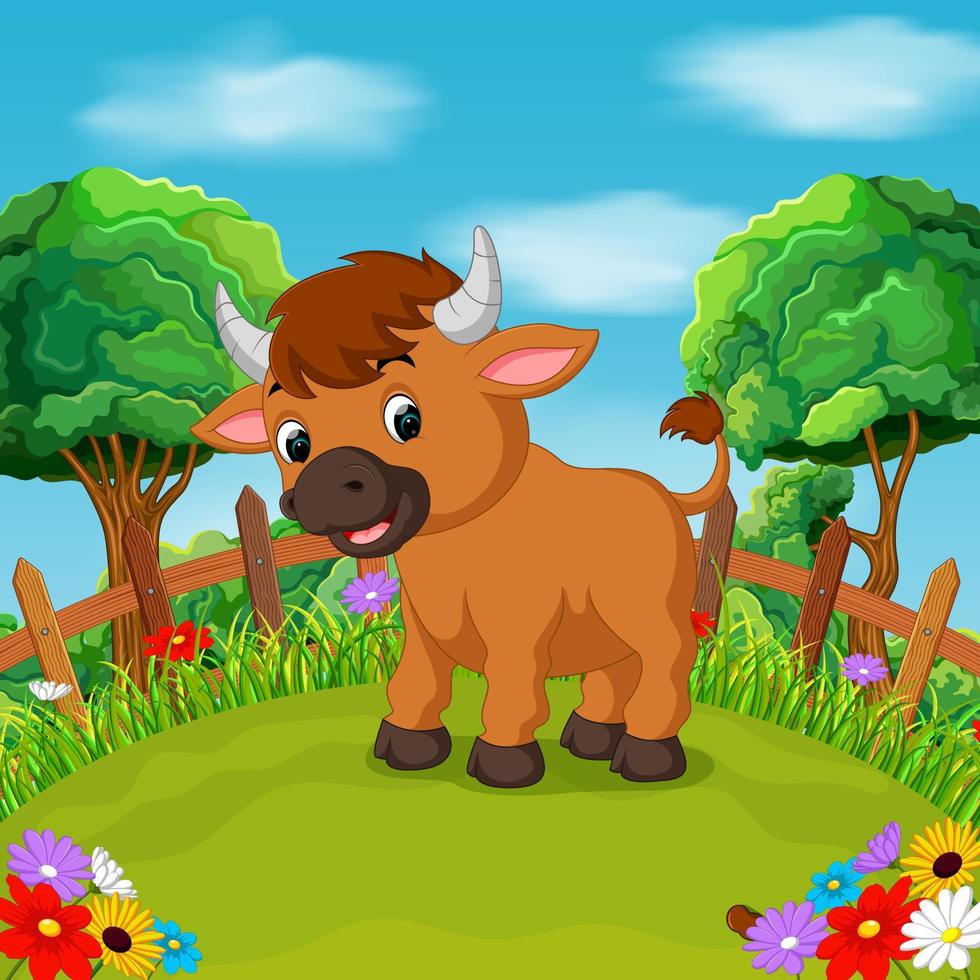 cartoon happy bull smile op de boerderij vector