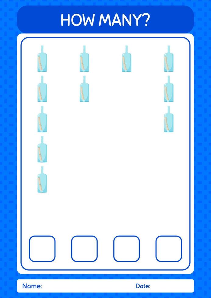 hoeveel telspel met berichtfles. werkblad voor kleuters, activiteitenblad voor kinderen vector