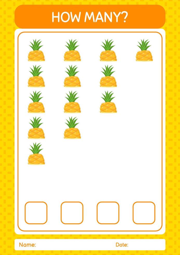 hoeveel tellen spel met ananas. werkblad voor kleuters, activiteitenblad voor kinderen vector