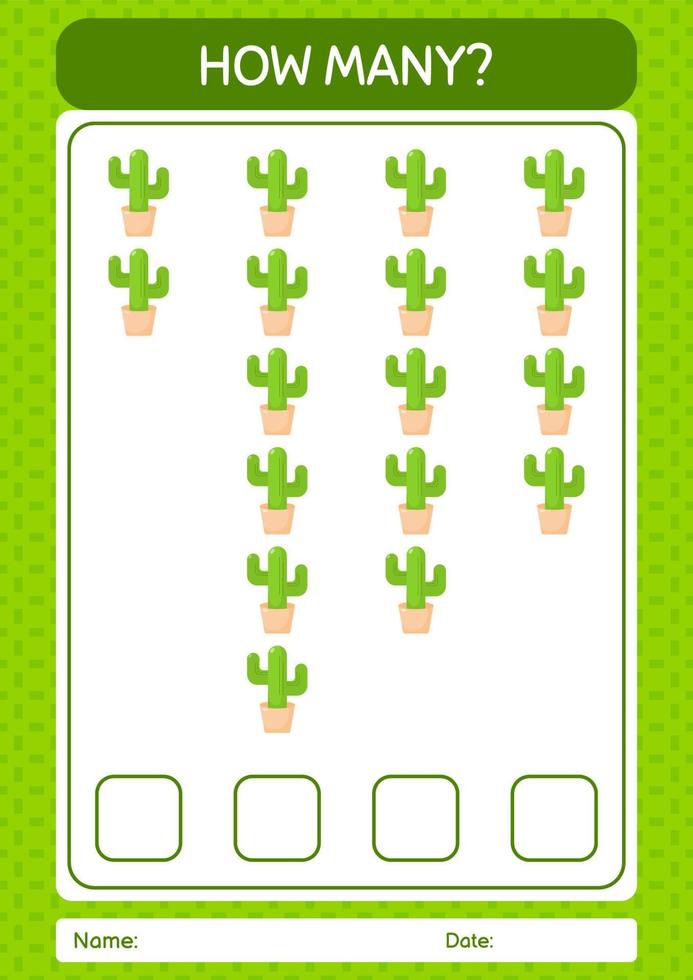 hoeveel tellen spel met cactus. werkblad voor kleuters, activiteitenblad voor kinderen vector