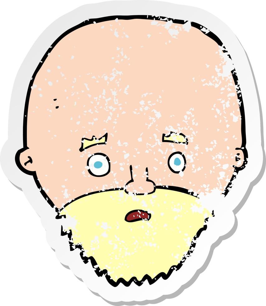 retro noodlijdende sticker van een cartoon geschokte man met baard vector