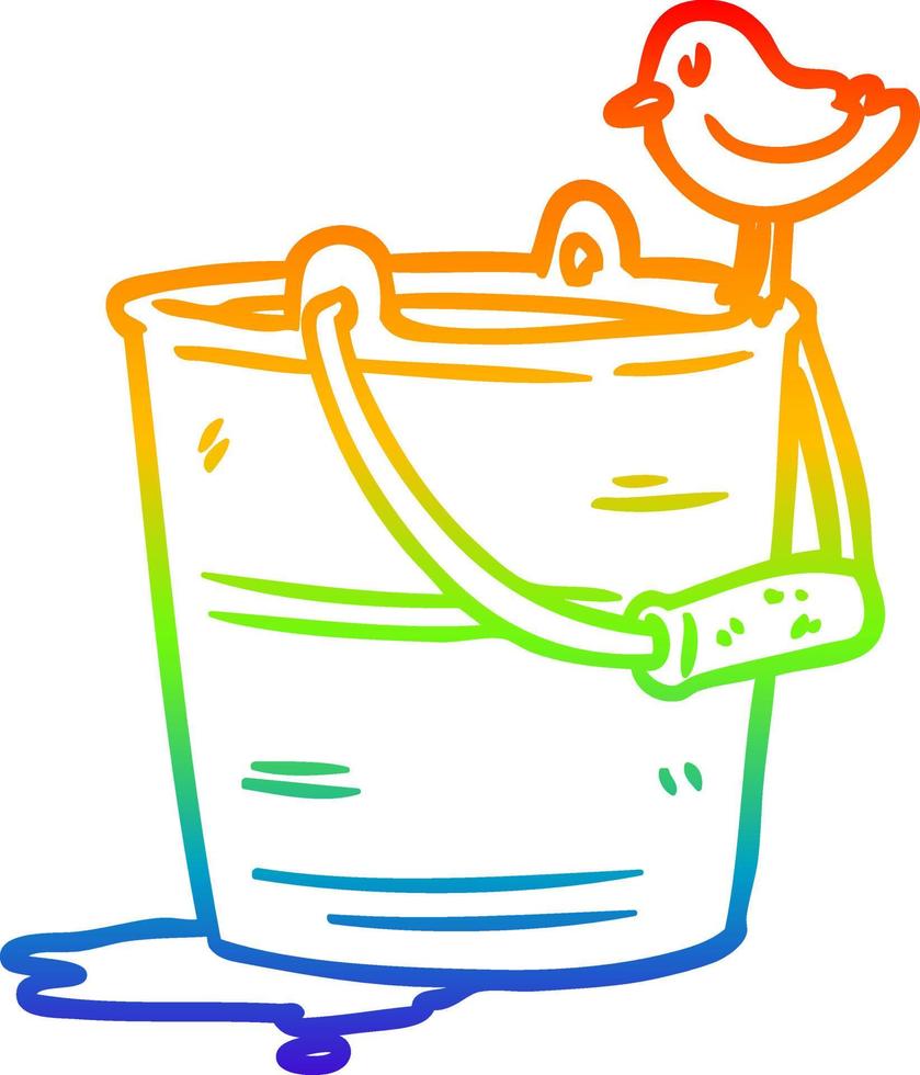 regenbooggradiënt lijntekening vogel die in emmer water kijkt vector