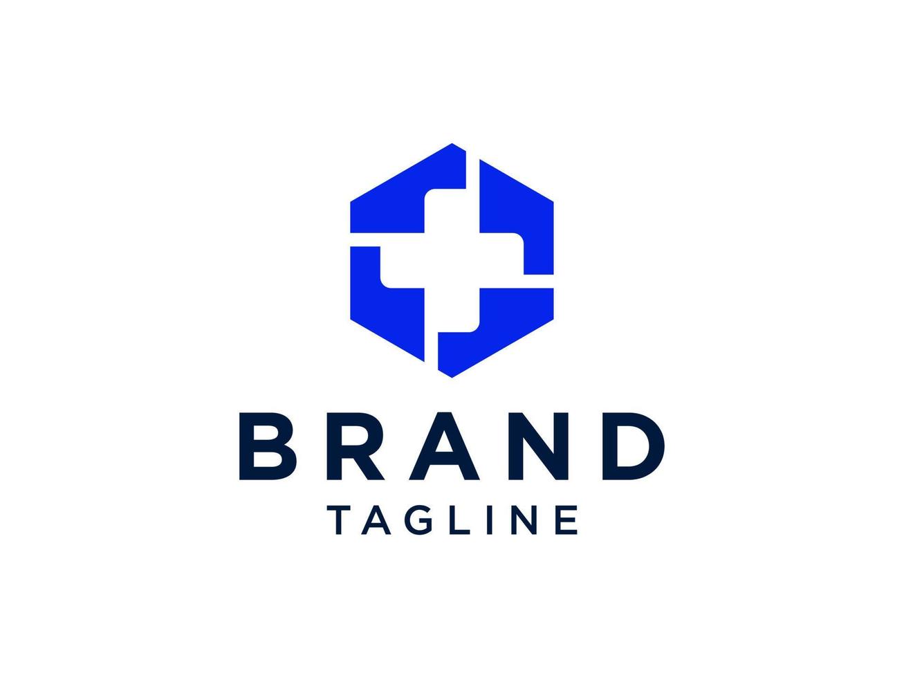 gezondheidszorg medisch logo. blauwe vierkante lijn met geometrische kruis teken gezondheid pictogram binnen geïsoleerd op een witte achtergrond. platte vector logo-ontwerpsjabloon sjabloon.