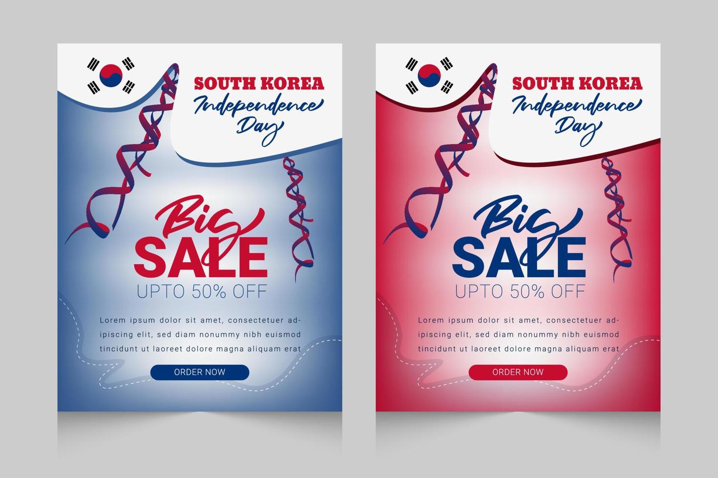 Zuid-Korea Onafhankelijkheidsdag viering grote verkoop flyer met kleurrijk lintontwerp vector