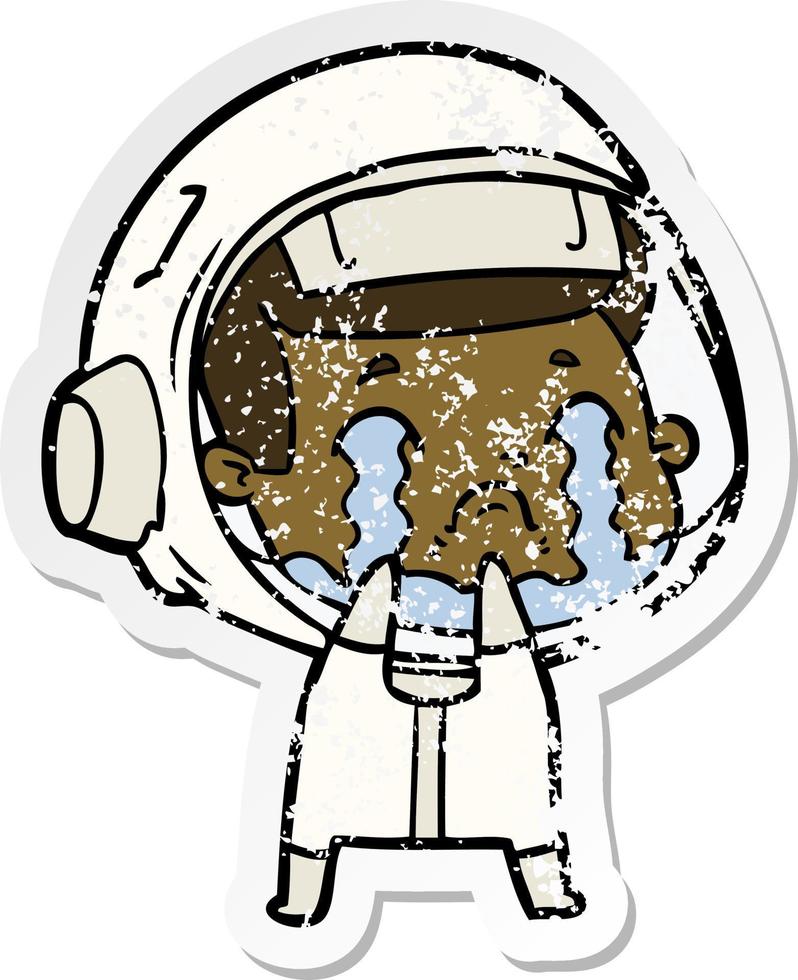 verontruste sticker van een cartoon huilende astronaut vector