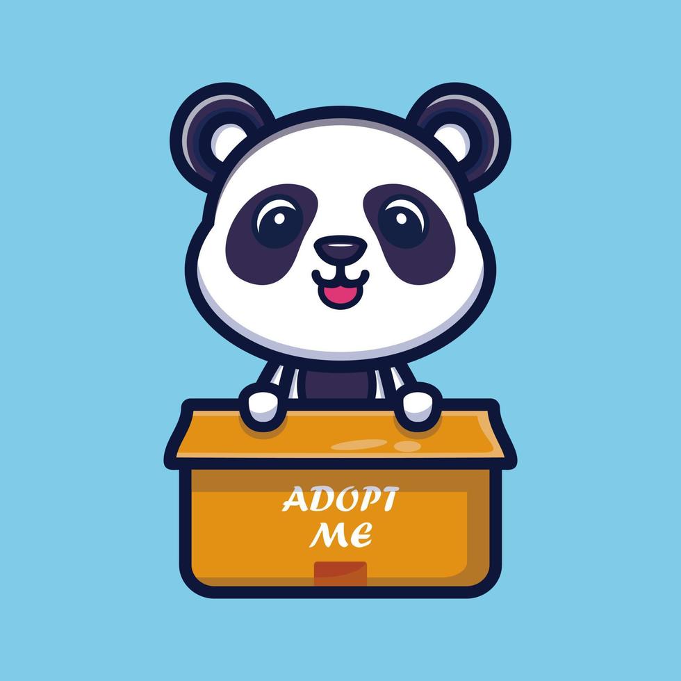 schattige panda in vak cartoon karakter vectorillustratie, dier pictogram concept geïsoleerd premium vector