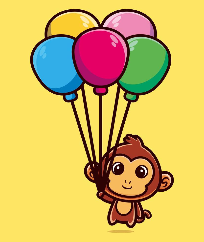 schattige aap drijvend met ballon cartoon vectorillustratie vector