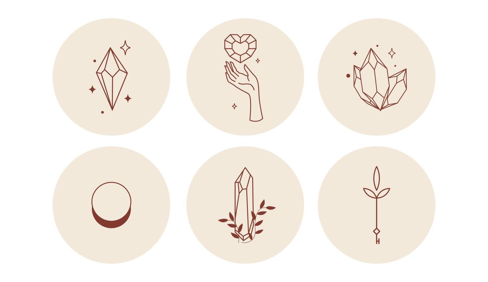 heilige iconen die de maan, de zon en slangen in cirkels afschilderen. vectorillustratie. set pictogrammen en emblemen voor nieuwsomslagen op sociale media. ontwerpsjablonen voor een yogastudio en een astroloogblogger vector