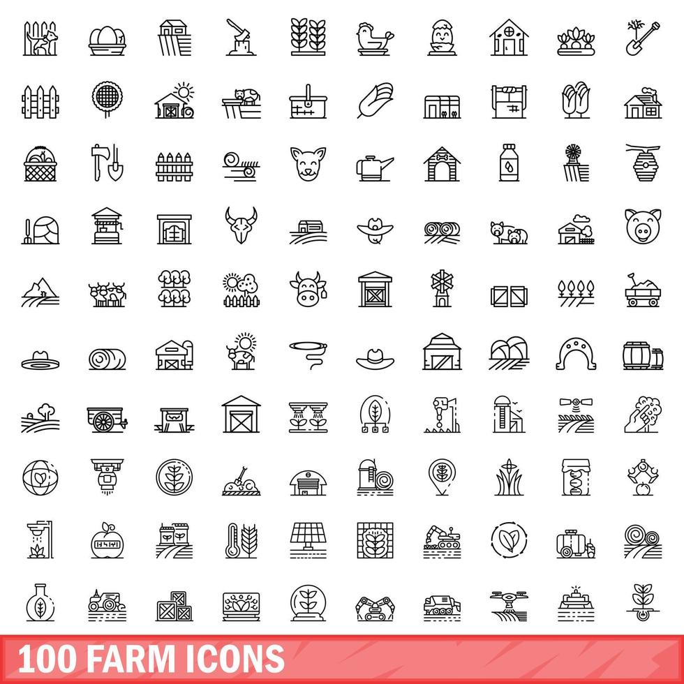 100 boerderij iconen set, Kaderstijl vector