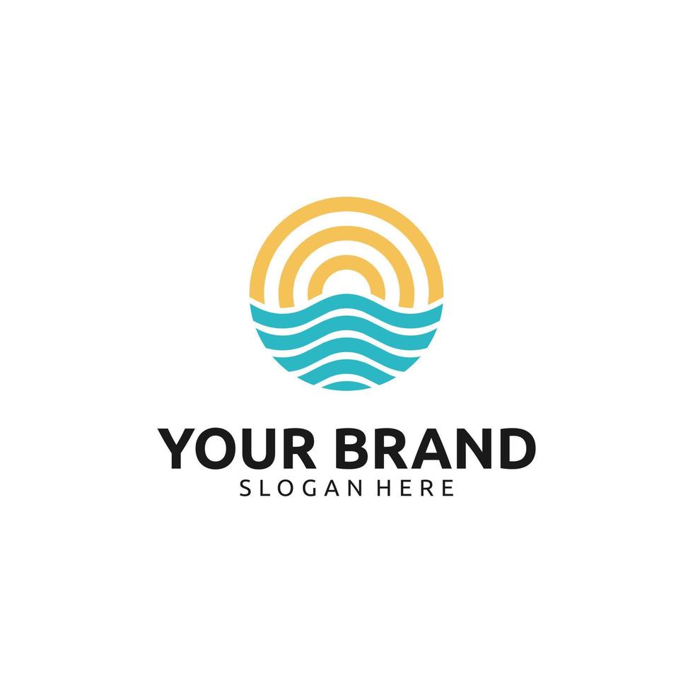 zonsondergang strand logo ontwerp vector