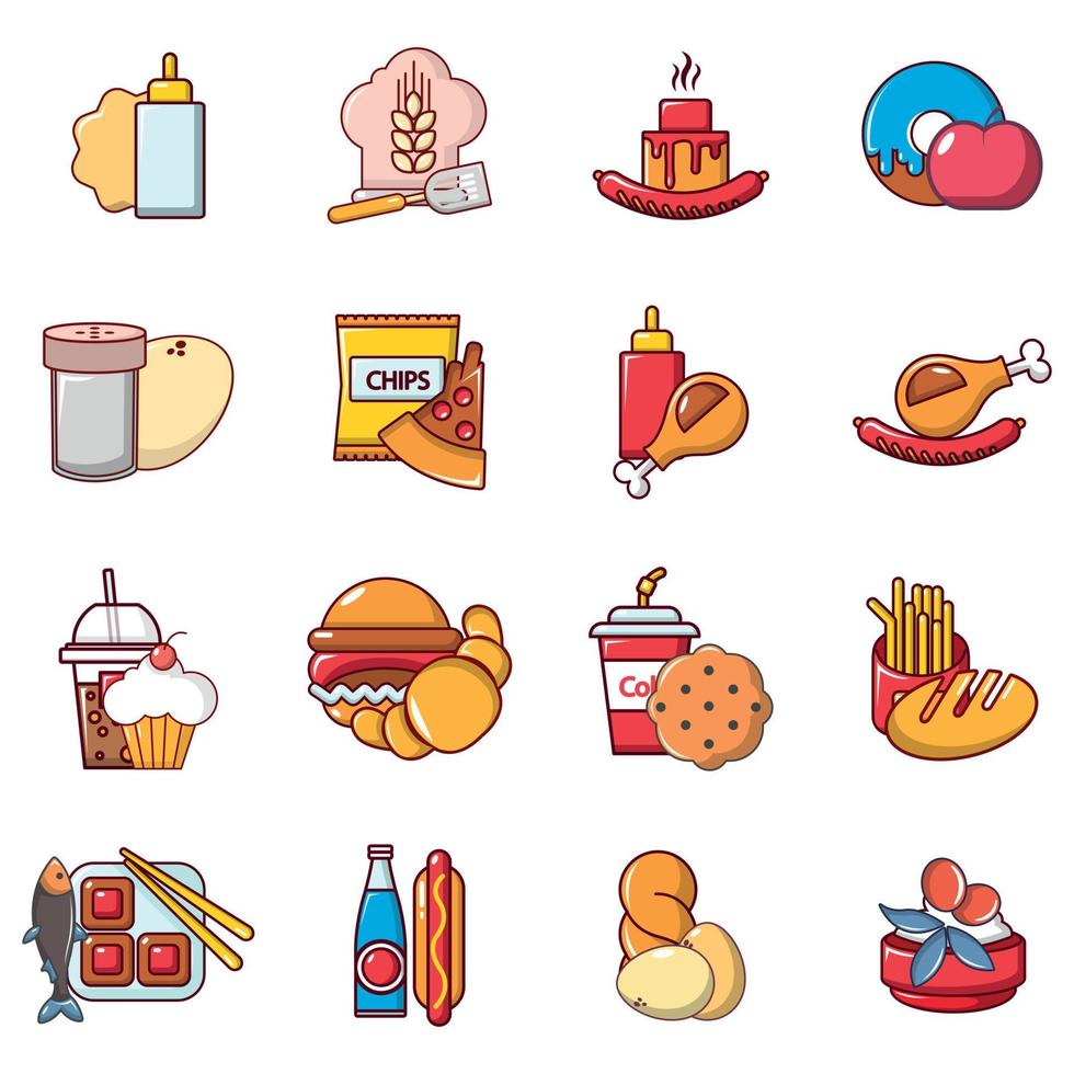 voedsel iconen set, cartoon stijl vector