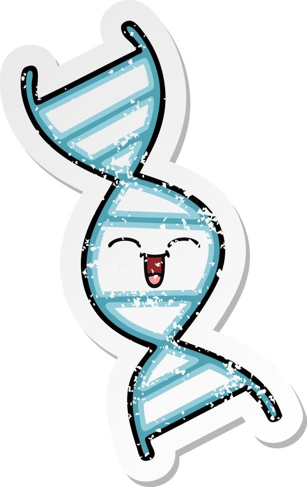 verontruste sticker van een schattige cartoon-dna-streng vector