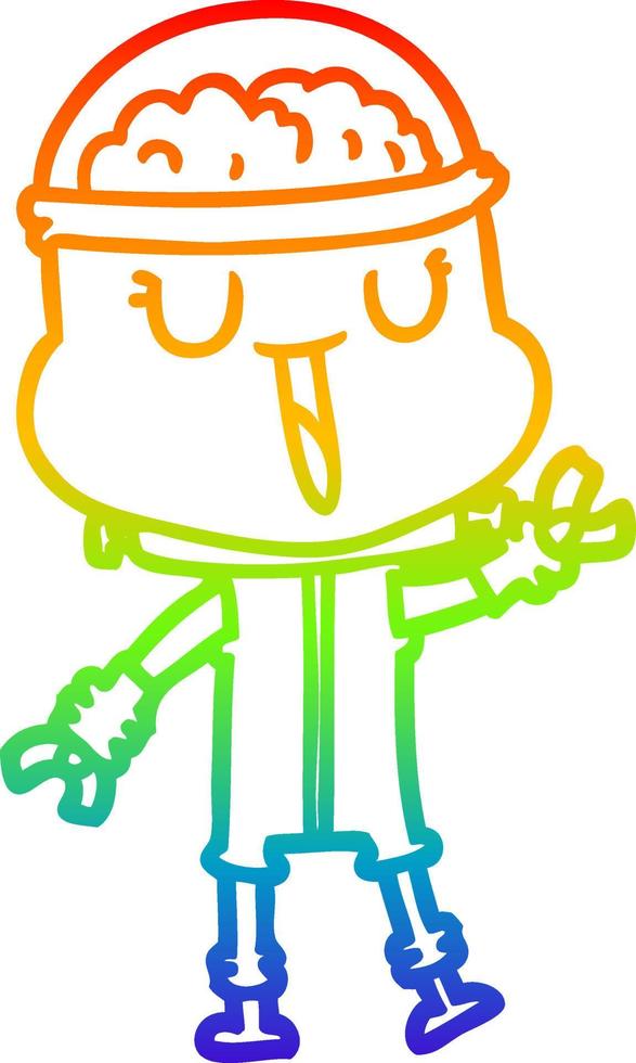 regenbooggradiënt lijntekening happy cartoon robot vector