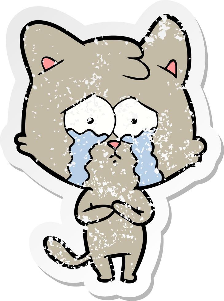 verontruste sticker van een cartoon huilende kat vector