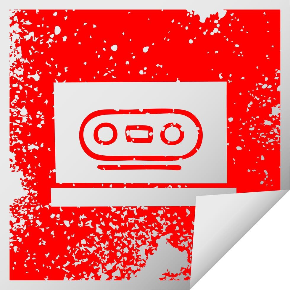 verontruste vierkante peeling sticker symbool retro cassette vector