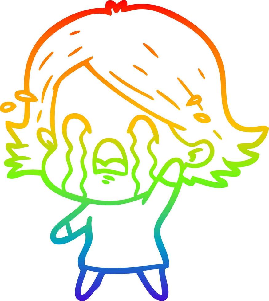 regenbooggradiënt lijntekening cartoon vrouw huilen vector