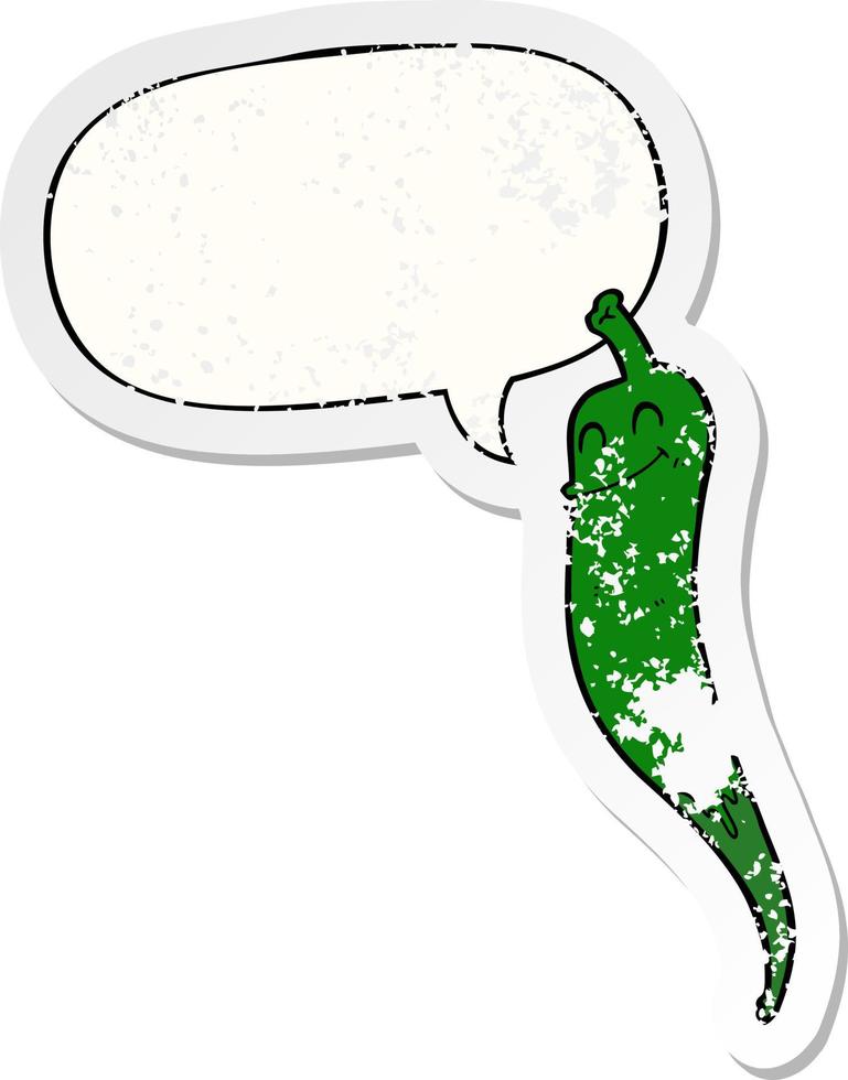 cartoon chili peper en tekstballon noodlijdende sticker vector