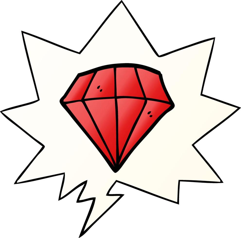 cartoon tattoo diamant en tekstballon in vloeiende verloopstijl vector