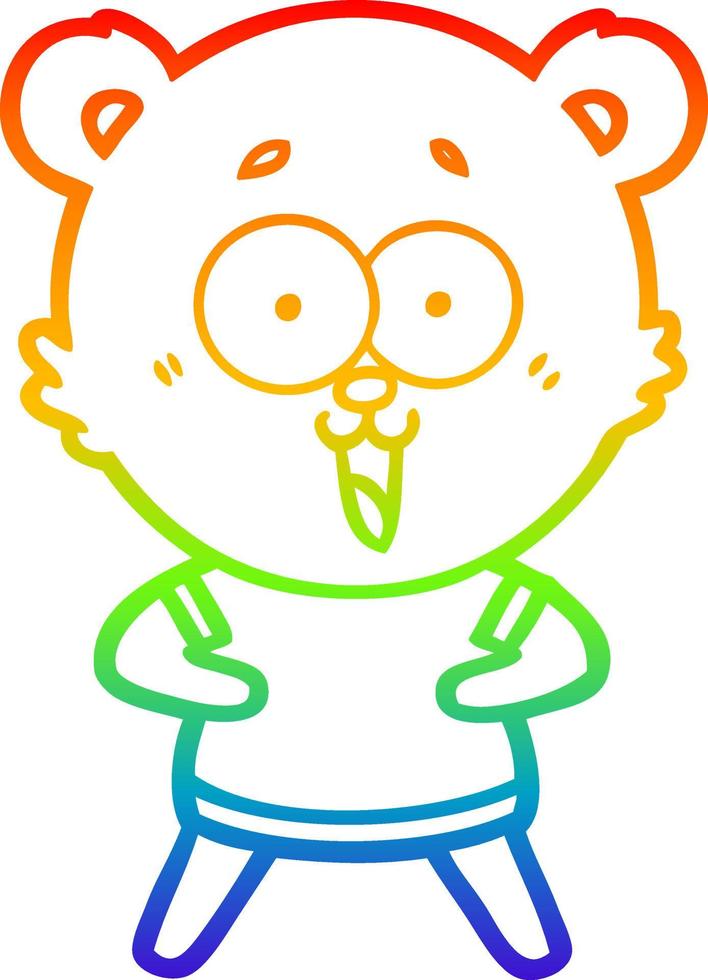 regenbooggradiënt lijntekening lachende teddybeer cartoon vector