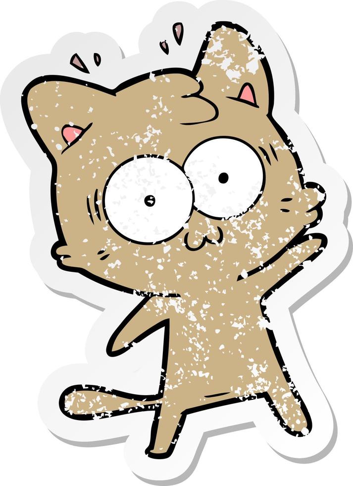 verontruste sticker van een cartoon verraste kat vector