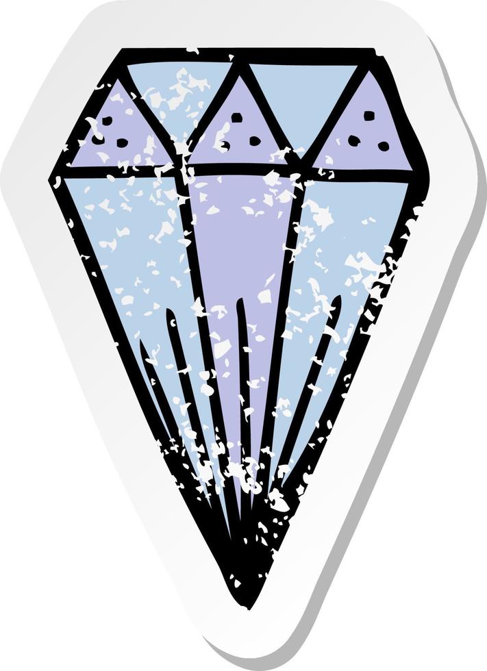 retro noodlijdende sticker van een cartoon diamant symbool vector