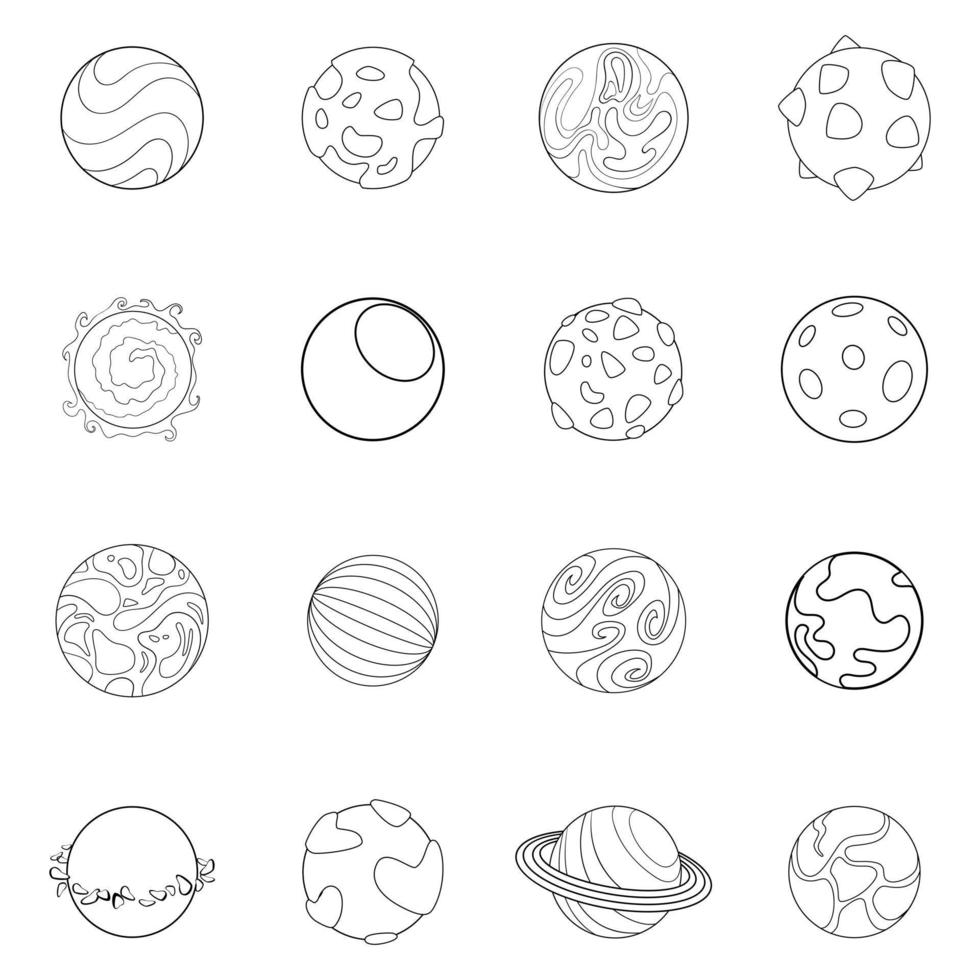 fantastische planeten pictogrammenset overzicht vector