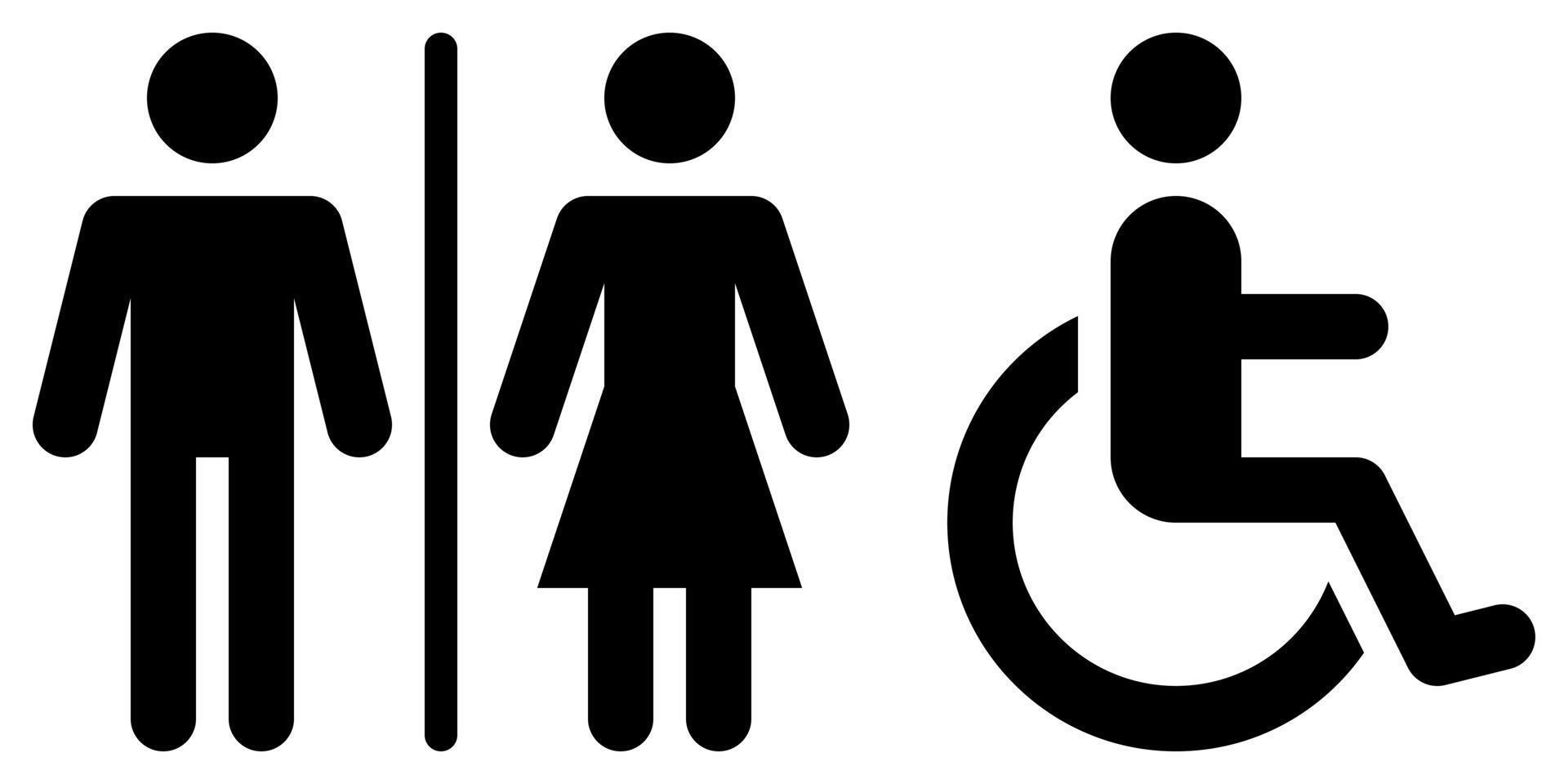 toiletbord voor man, vrouw en gehandicapten met glyph zwarte silhouetstijl vector