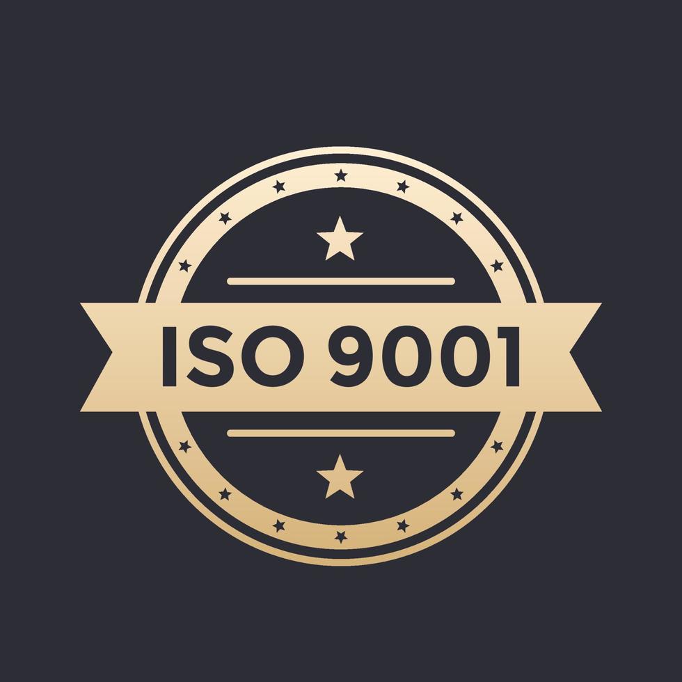 iso 9001 vintage badge, label, goud op donker vector