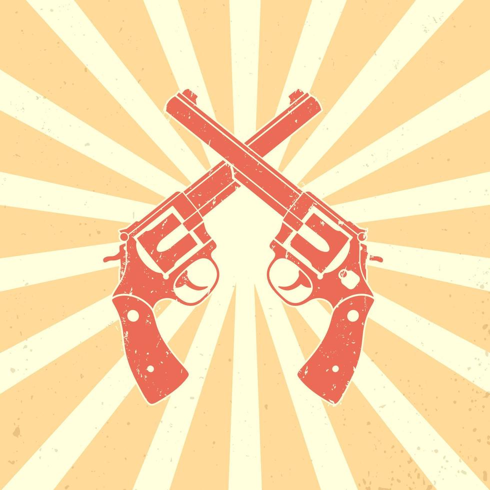 gekruiste revolvers getextureerde teken, twee kanonnen, vectorillustratie vector