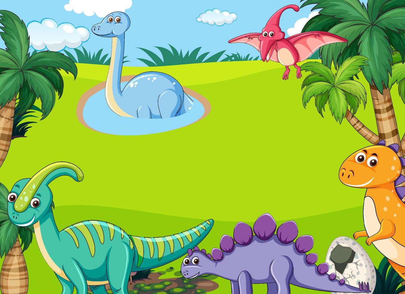 cartoon achtergrond sjabloon met dinosaurussen vector