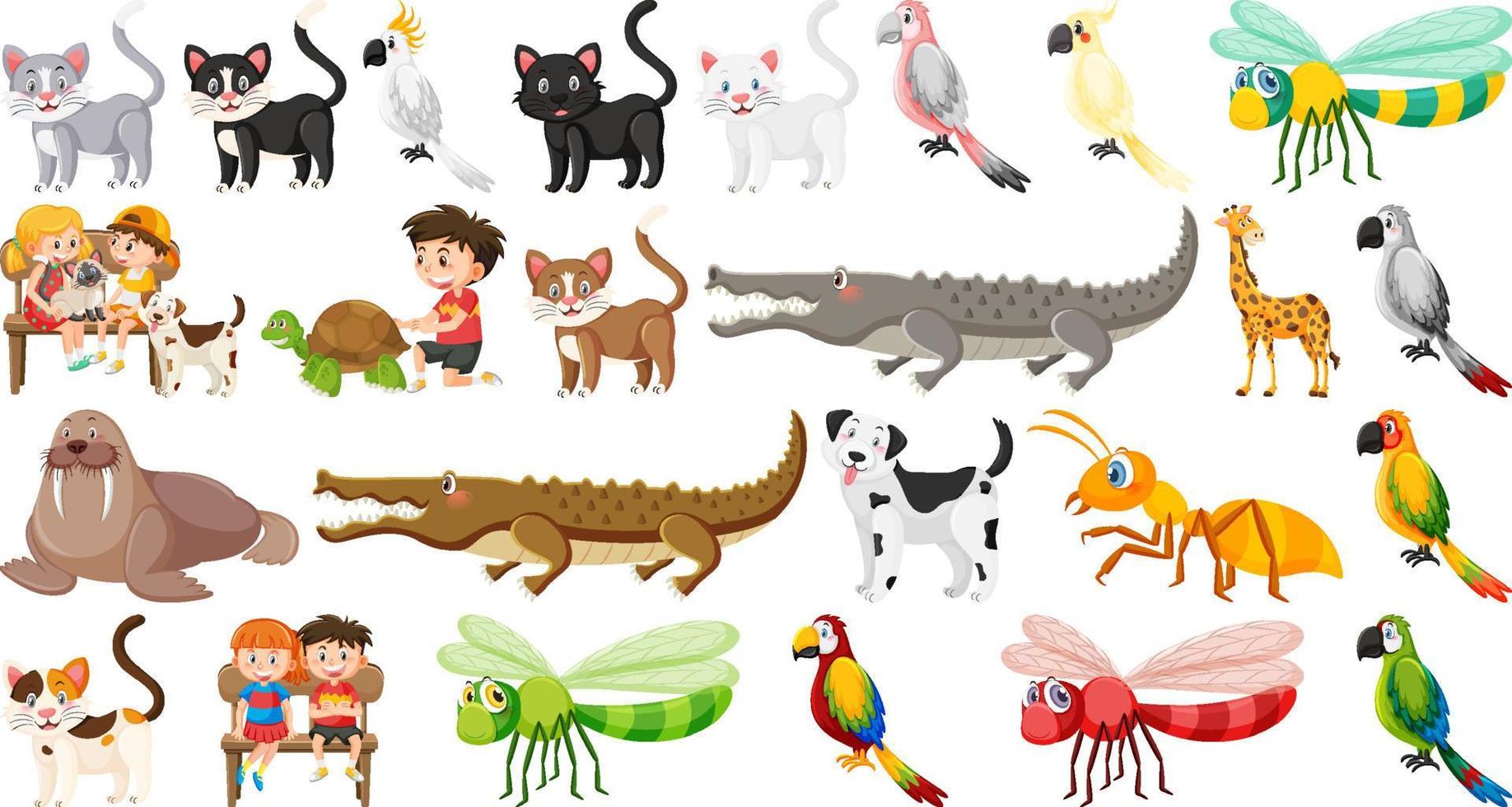 set van verschillende wilde dieren in cartoonstijl vector