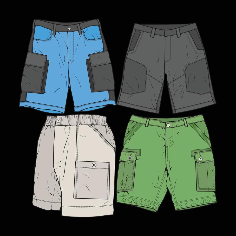 bundel set korte broek kleurblok tekening vector, bundel set korte broek in een schets stijl, trainers sjabloon, vectorillustratie. vector