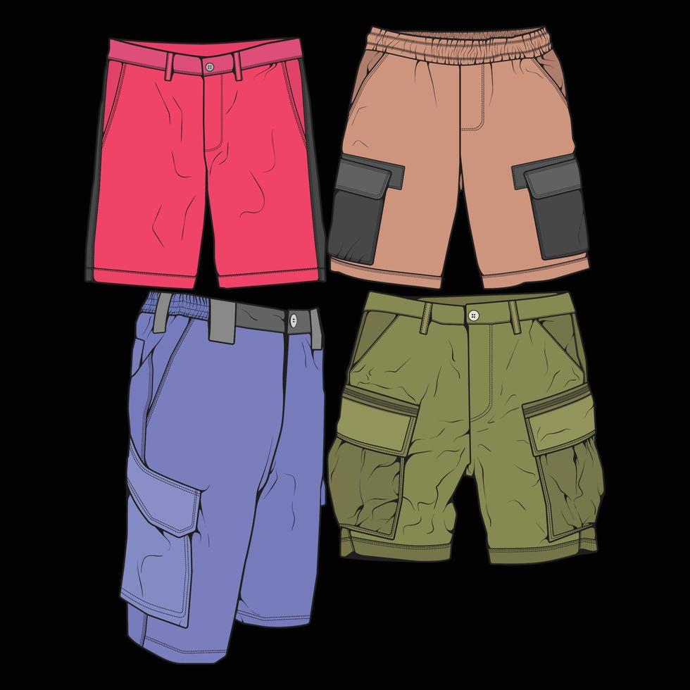 bundel set korte broek kleurblok tekening vector, bundel set korte broek in een schets stijl, trainers sjabloon, vectorillustratie. vector