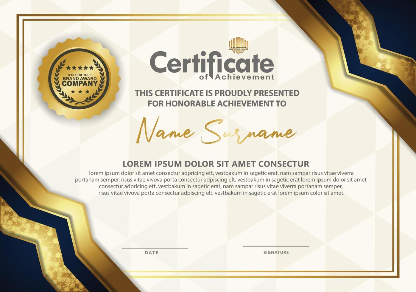 certificaatsjabloon met luxe en textuurpatroonachtergrond vector