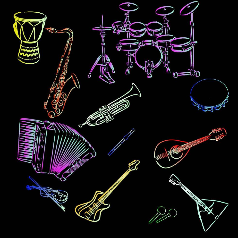 muziekinstrumenten vector schets