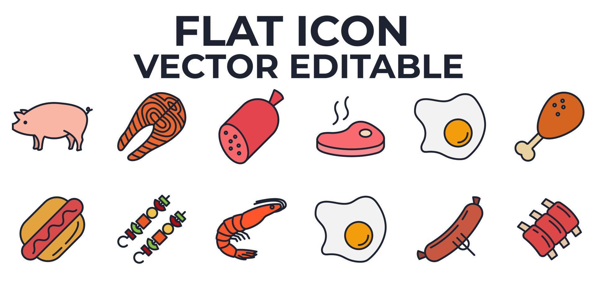 vlees, gevogelte, vis en eieren instellen symbool pictogrammalplaatje voor grafische en webdesign collectie logo vectorillustratie vector