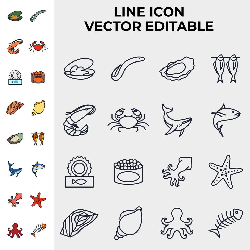 vis en zeevruchten set pictogram symbool sjabloon voor grafisch en webdesign collectie logo vectorillustratie vector