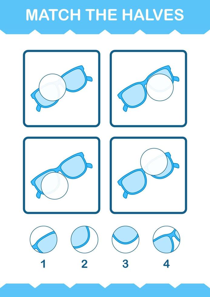 match de helften van een bril. werkblad voor kinderen vector