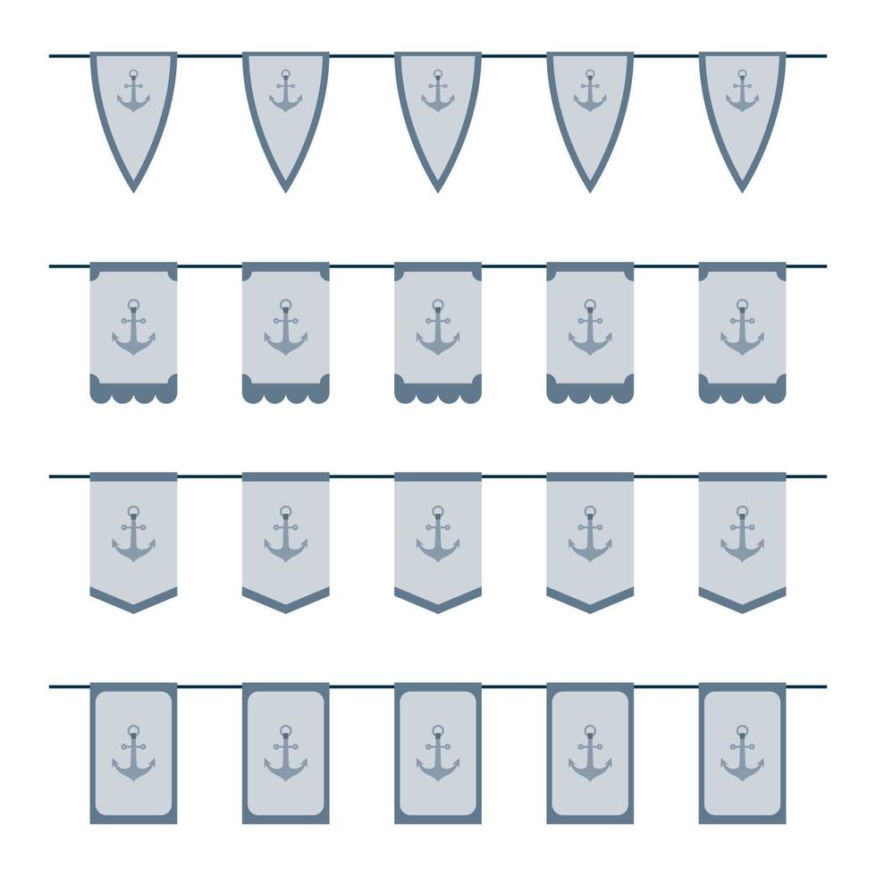 set gekleurde vlaggen met anker vector