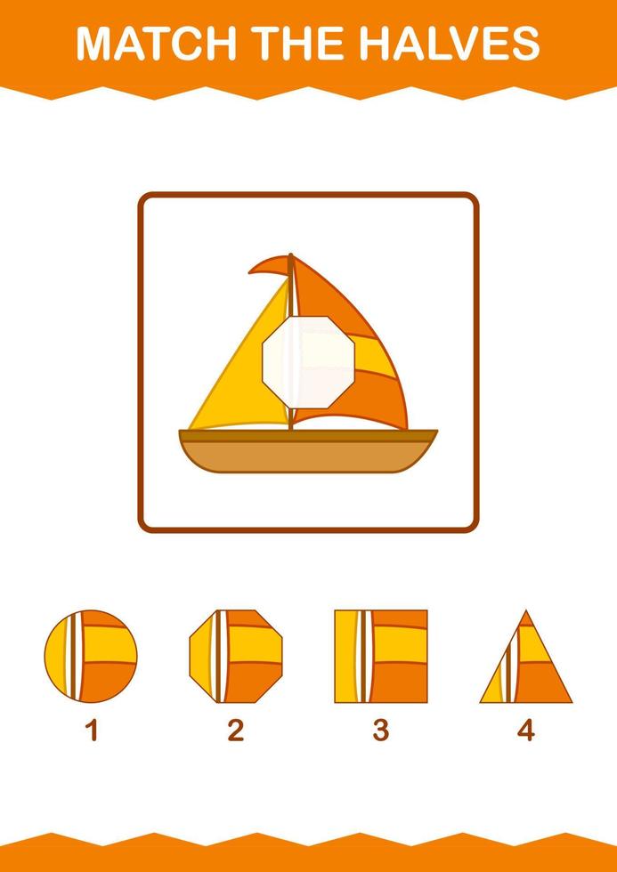 match helften van zeilboot. werkblad voor kinderen vector