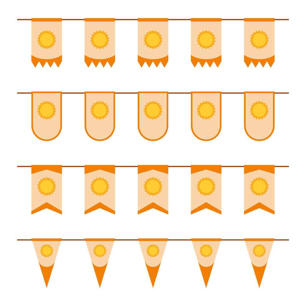 set gekleurde vlaggen met zon vector