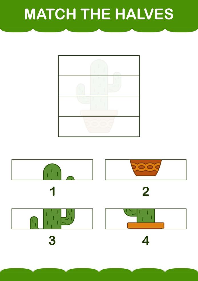 overeenkomen met helften van cactus. werkblad voor kinderen vector