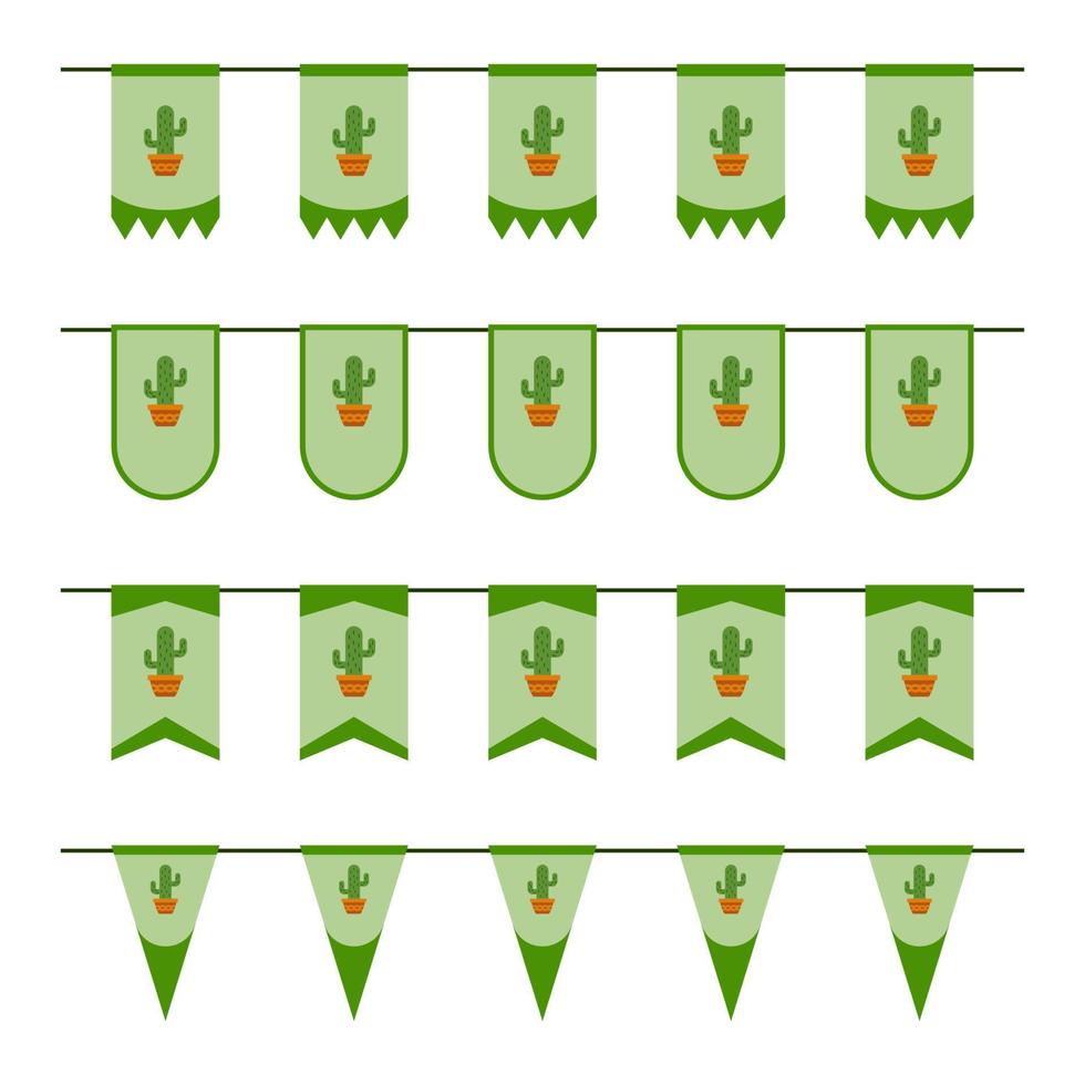 set gekleurde vlaggen met cactus vector