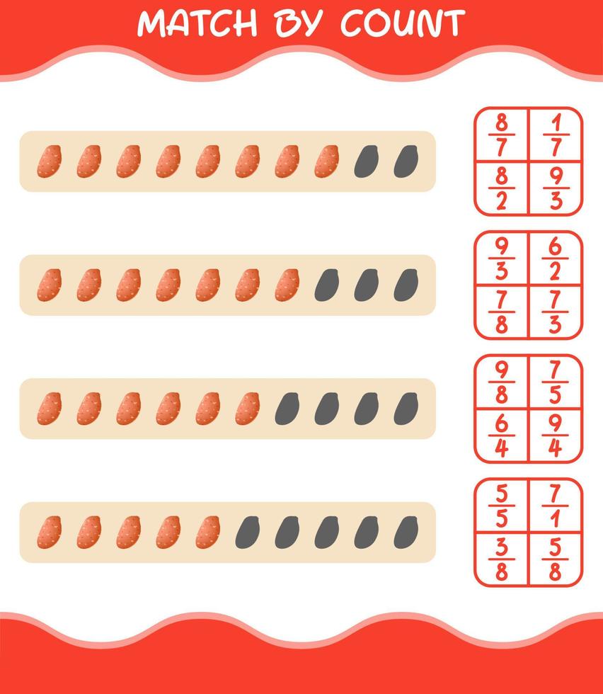 match door telling van cartoon zoete aardappel. match en tel spel. educatief spel voor kleuters en peuters vector