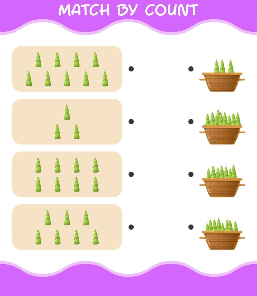 match door telling van cartoon bamboe schieten. match en tel spel. educatief spel voor kleuters en peuters vector