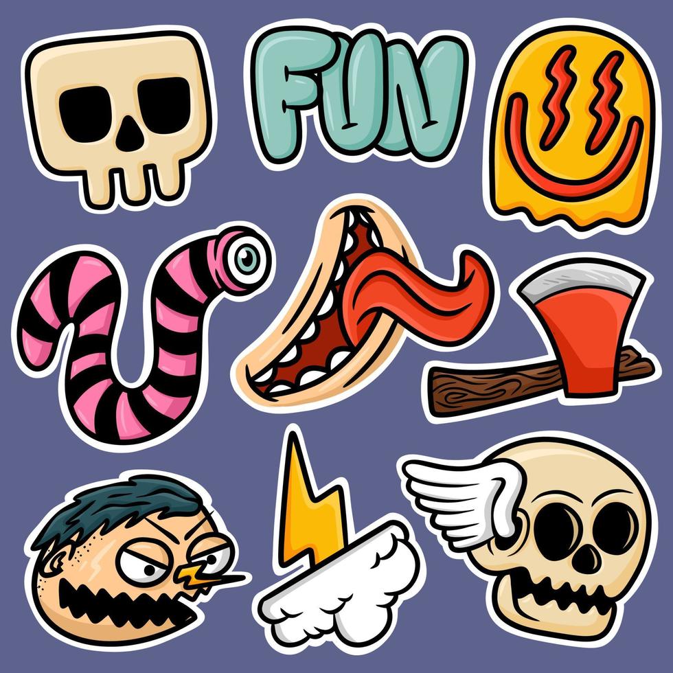 sticker set willekeurige pop punk cartoon vector