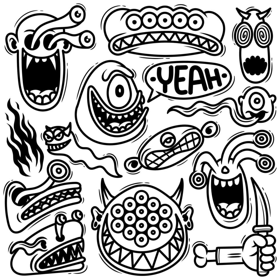 set monster doodle getrokken doodle vector