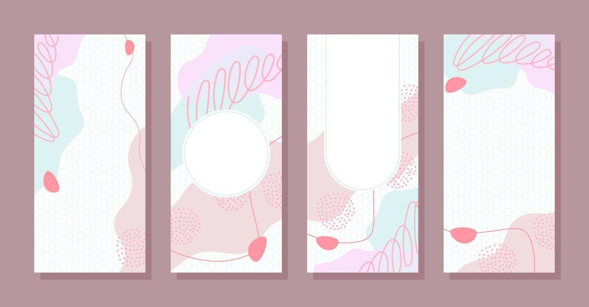 stel verhalen kleurrijke memphis moderne abstracte vormen schattig roze met zeshoekige achtergronden vector