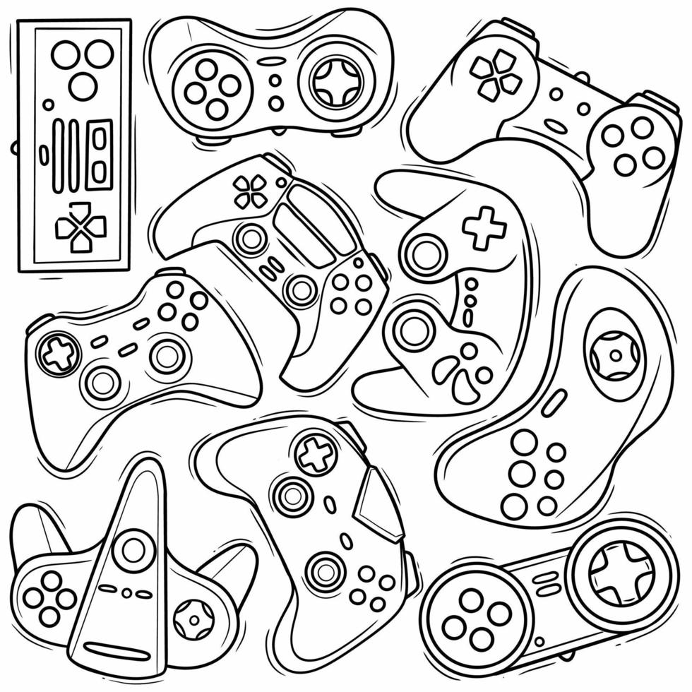 joystick controller doodle vector lijntekeningen